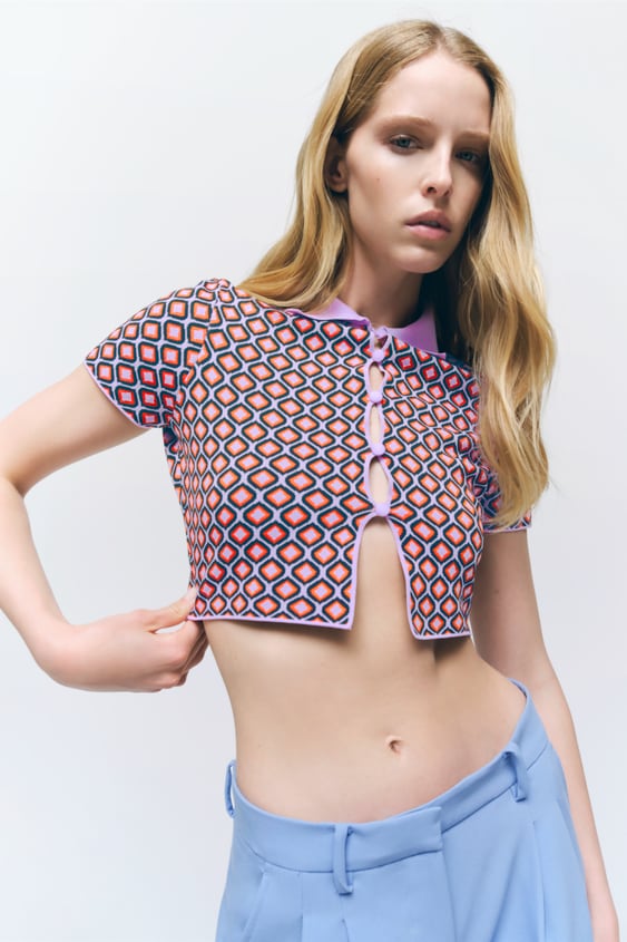 GEOMETRIC KNIT JACQUARD POLO SWEATER