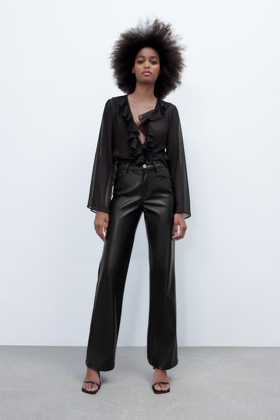 STRAIGHT LEG FAUX LEATHER PANTS