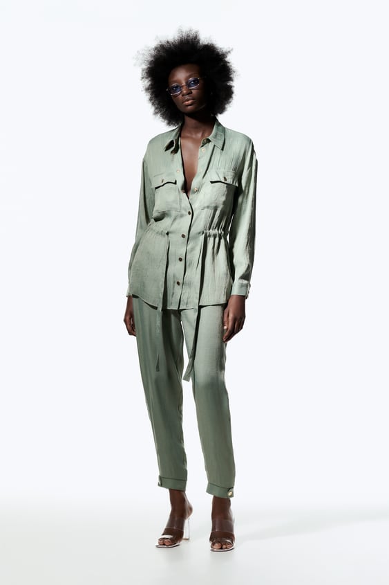 BELTED SATIN EFFECT OVERSHIRT