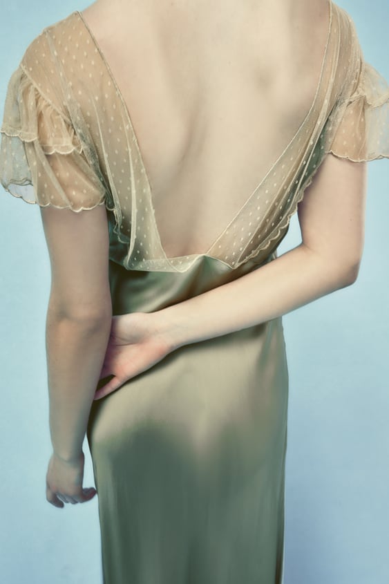 SATIN EFFECT DRESS WITH LACE