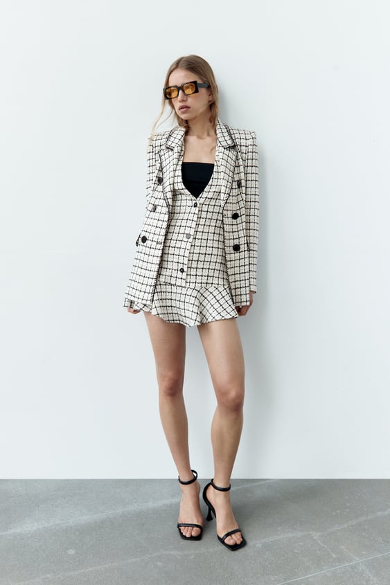 PLAID DOUBLE BREASTED BLAZER
