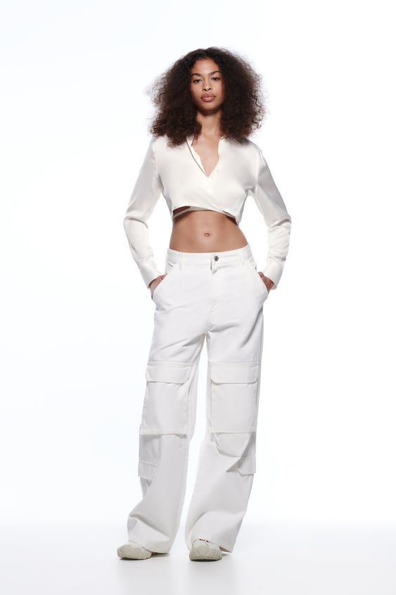 SATIN EFFECT CROP SHIRT