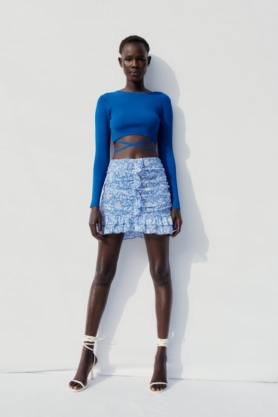 DRAPED FLORAL PRINT SKIRT