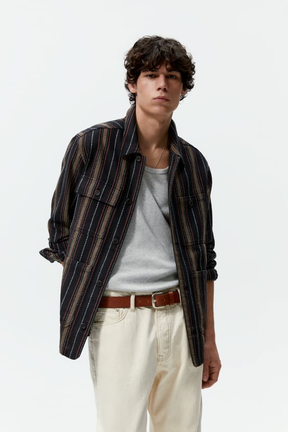 STRIPED TEXTURED OVERSHIRT