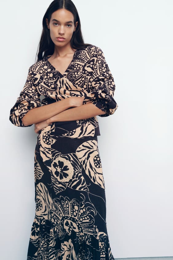 PRINTED LINEN BLEND BLOUSE
