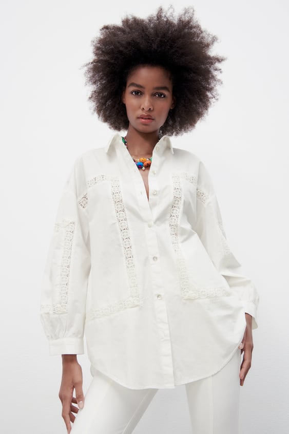 POPLIN SHIRT WITH LACE INSERTS