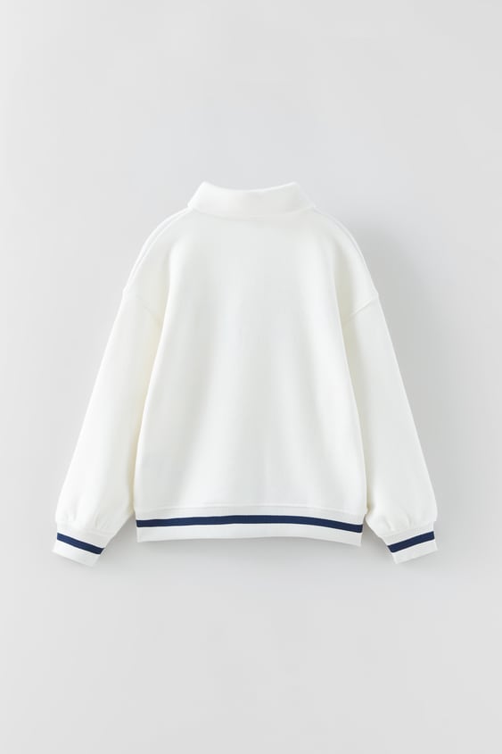 TEXT DETAIL POLO COLLAR SWEATSHIRT