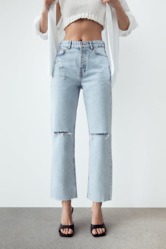 Z1975 RIPPED STRAIGHT CROPPED JEANS