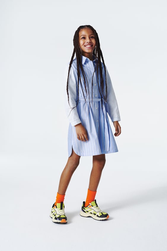 CONTRASTING STRIPED POPLIN SHIRTDRESS