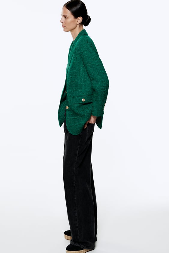 BUTTONED TEXTURED WEAVE BLAZER