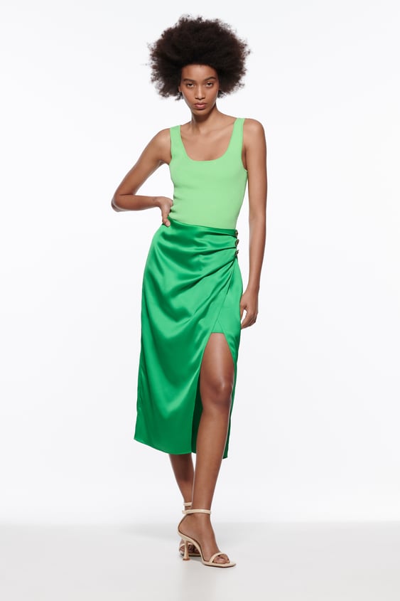 SATIN EFFECT MIDI SKIRT