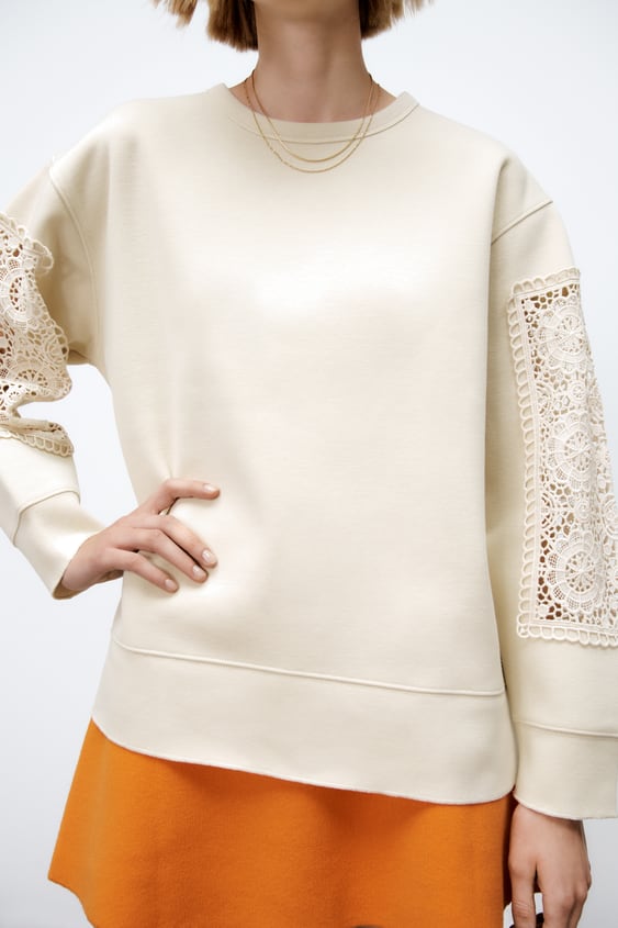 EMBROIDERED EYELET SWEATSHIRT