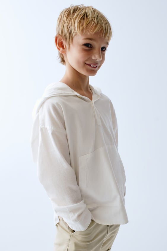 HOODED LINEN BLEND SHIRT