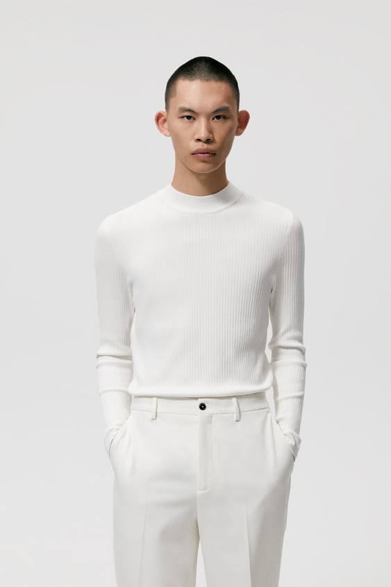 MOCK NECK RIBBED SWEATER