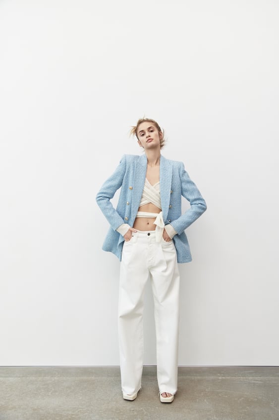 BUTTONED TEXTURED WEAVE BLAZER