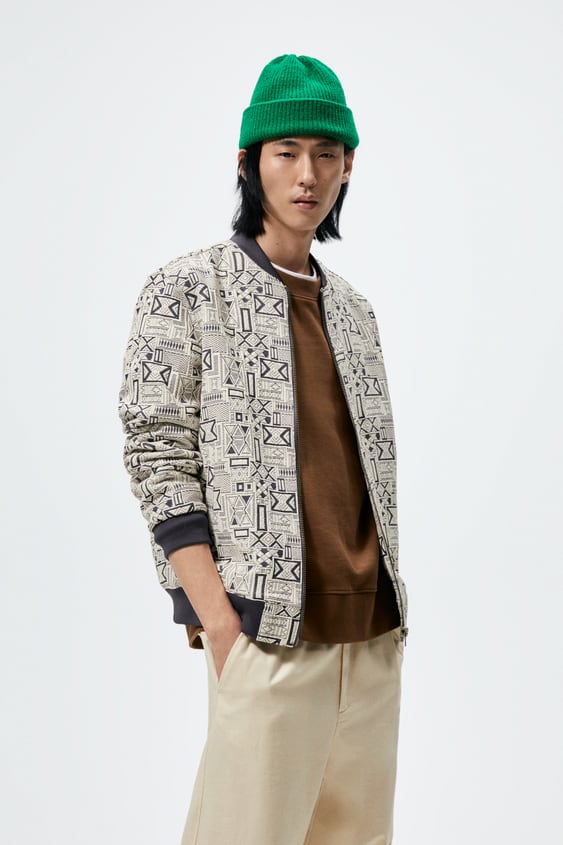 GEOMETRIC JACQUARD BOMBER JACKET