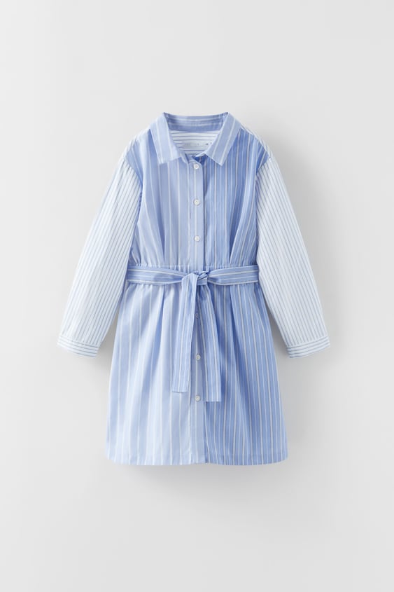 CONTRASTING STRIPED POPLIN SHIRTDRESS