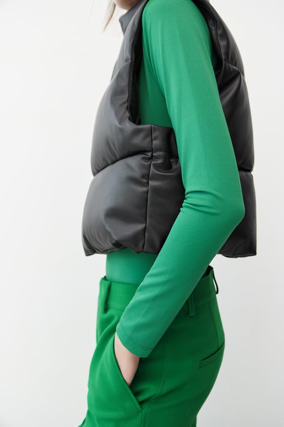 FAUX LEATHER PUFFER VEST