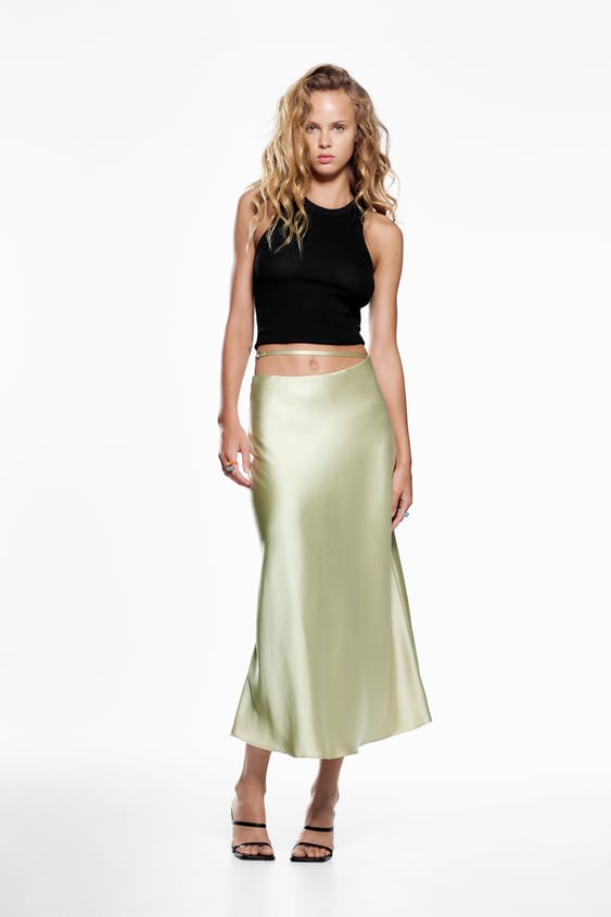 SATIN EFFECT MIDI SKIRT