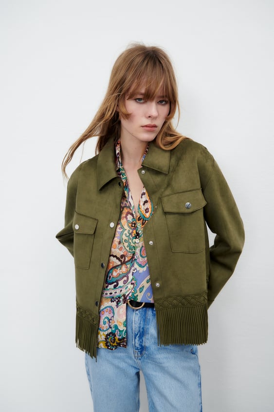 FAUX SUEDE FRINGED OVERSHIRT