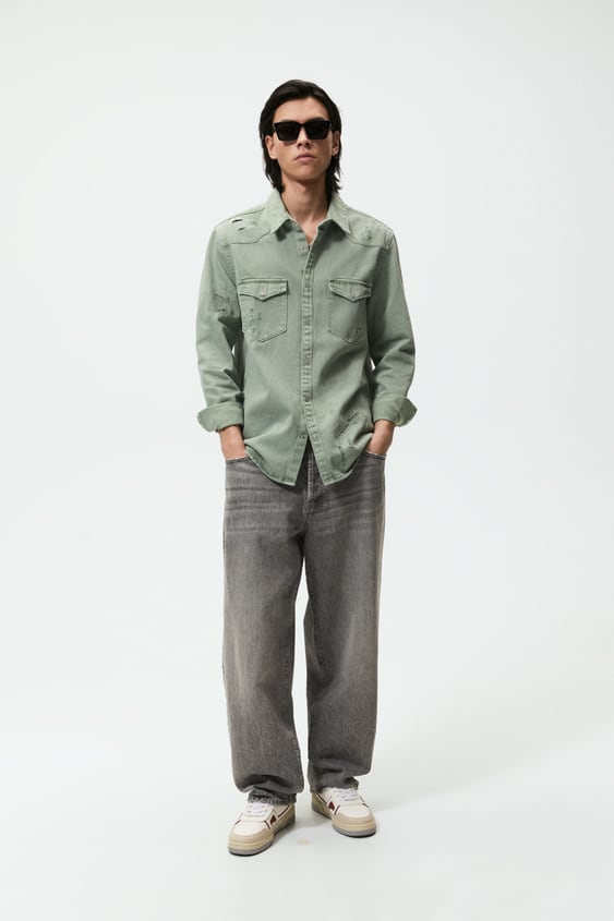 RIPPED DENIM OVERSHIRT