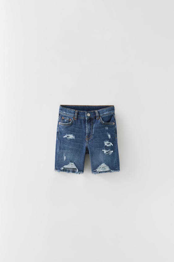 RELAXED FIT RIPPED DENIM SHORTS