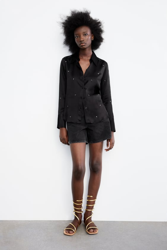 JEWEL TRIM SATIN EFFECT SHIRT