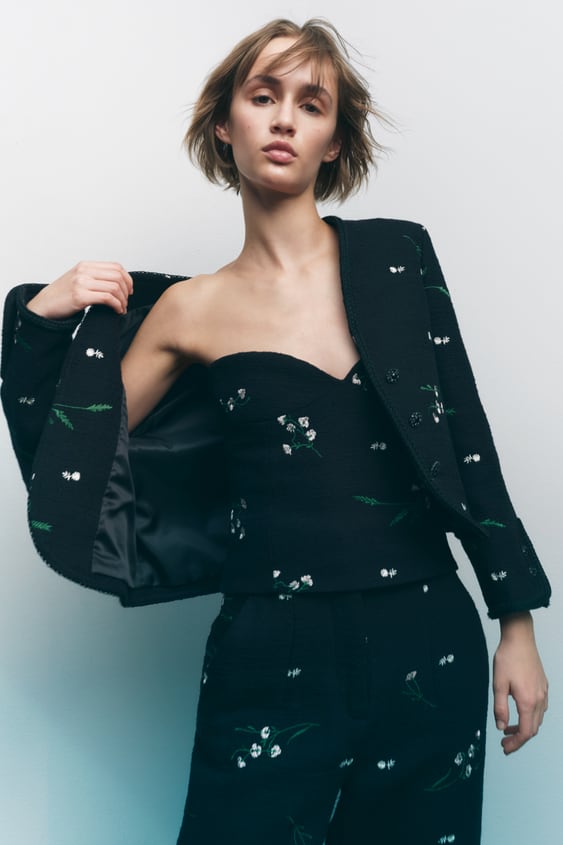 EMBROIDERED TEXTURED BUSTIER