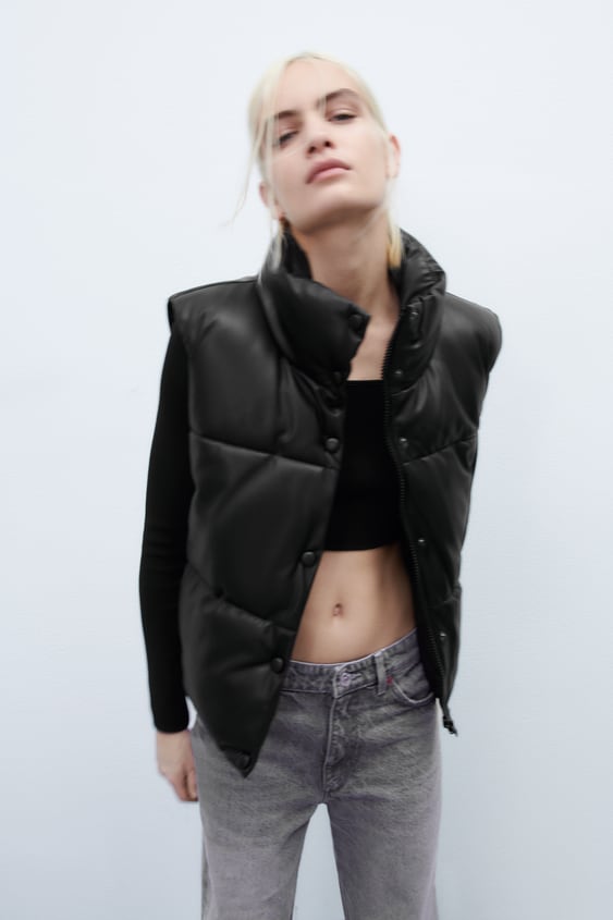 FAUX LEATHER PUFFER VEST