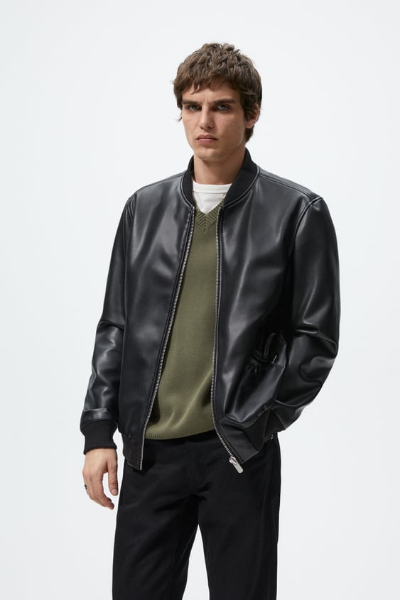 FAUX LEATHER BOMBER JACKET