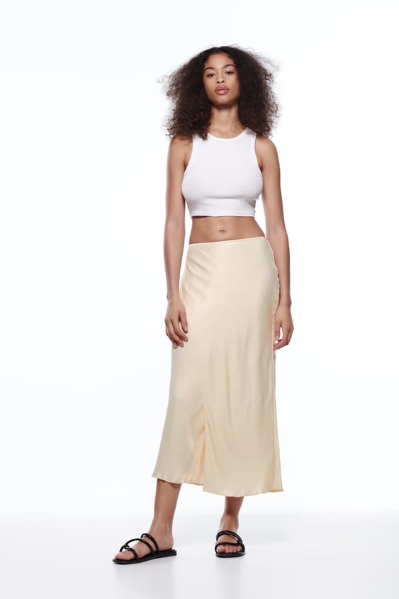 SATIN EFFECT MIDI SKIRT