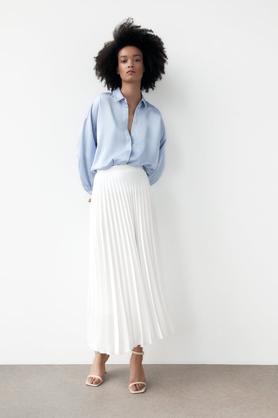 DROPPED SHOULDER SATIN EFFECT SHIRT