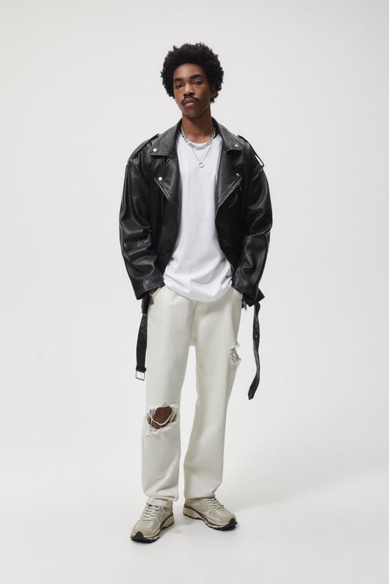 OVERSIZED LEATHER BIKER JACKET