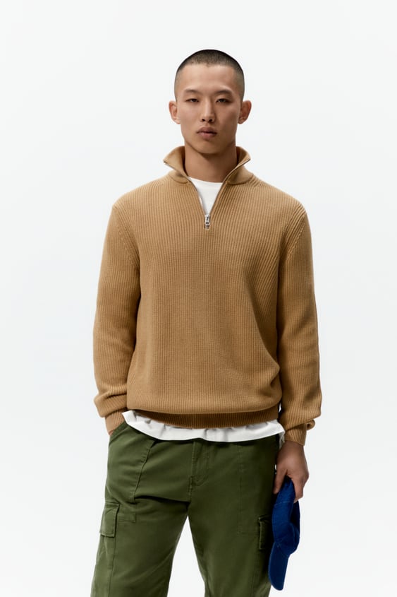 ZIP MOCK NECK SWEATER