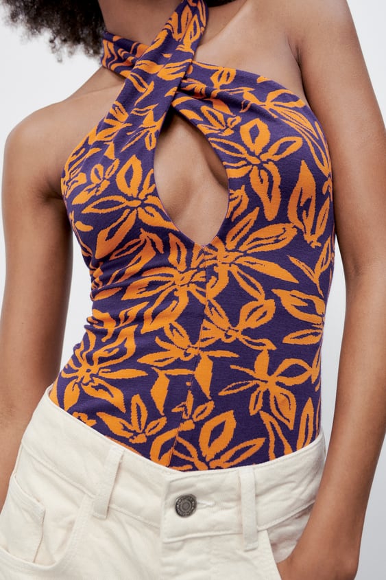 JACQUARD HALTER BODYSUIT