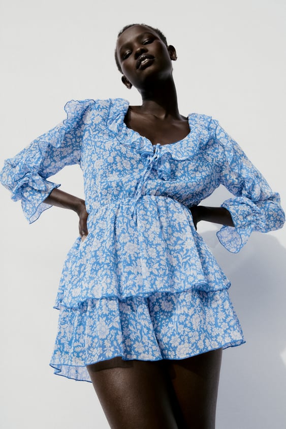 FLORAL PRINT RUFFLED JUMPSUIT
