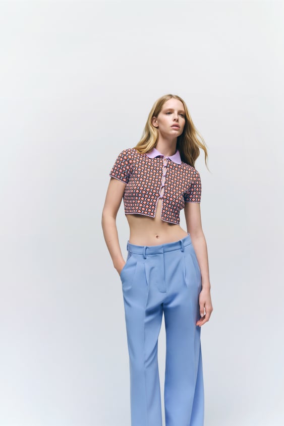 GEOMETRIC KNIT JACQUARD POLO SWEATER