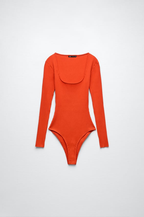 SQUARED NECK RIBBED BODYSUIT