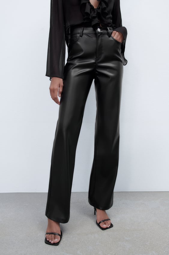STRAIGHT LEG FAUX LEATHER PANTS