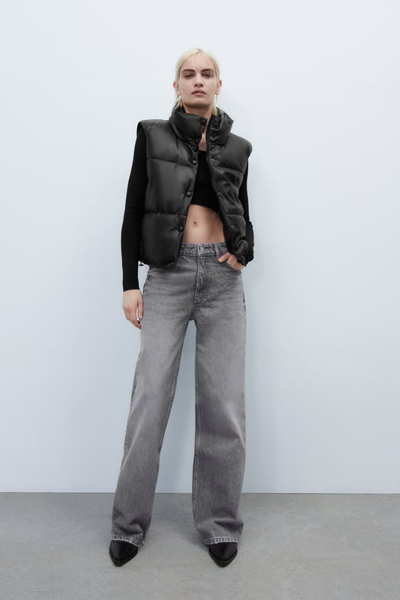 FAUX LEATHER PUFFER VEST