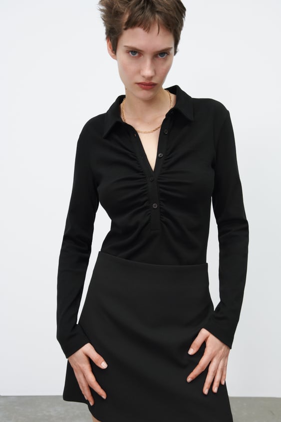 RUCHED POLO BODYSUIT