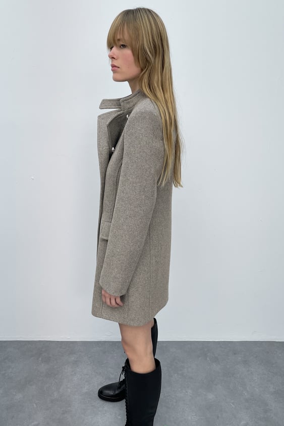 WOOL BLEND HIGH COLLAR COAT