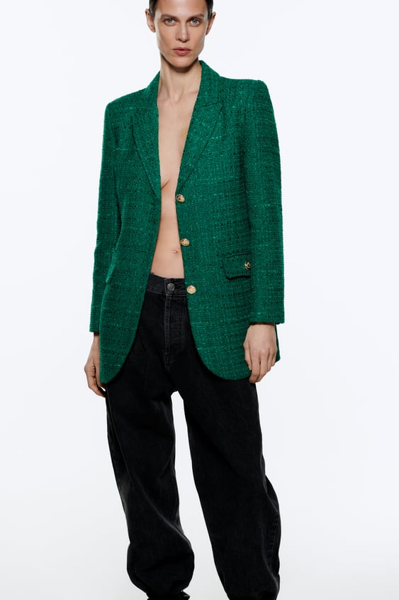 BUTTONED TEXTURED WEAVE BLAZER
