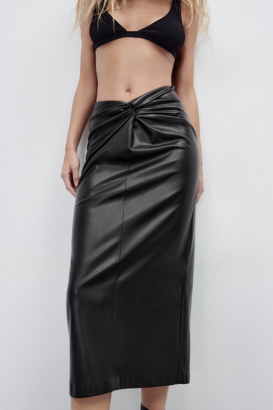 FAUX LEATHER MIDI SKIRT