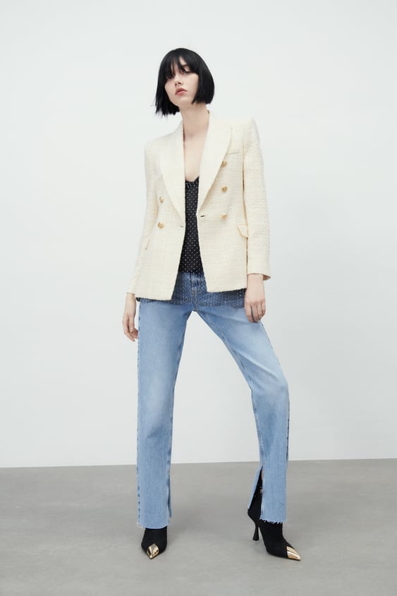 DOUBLE BREASTED TEXTURED WEAVE JACKET