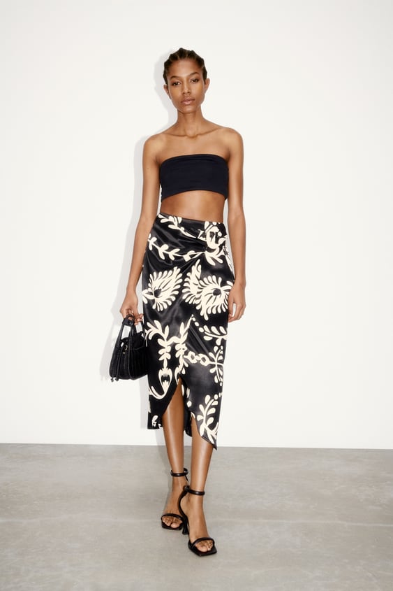 PRINTED SATIN SKIRT