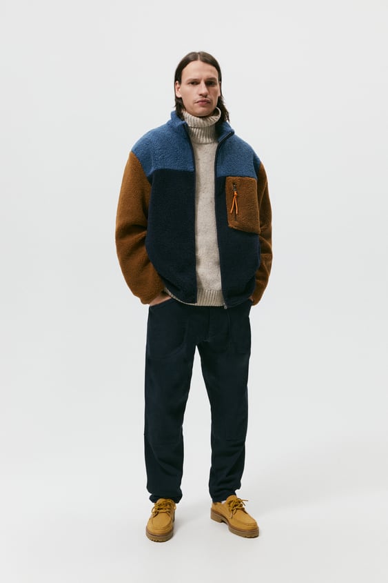 BLOCK COLOR FAUX SHEARLING JACKET