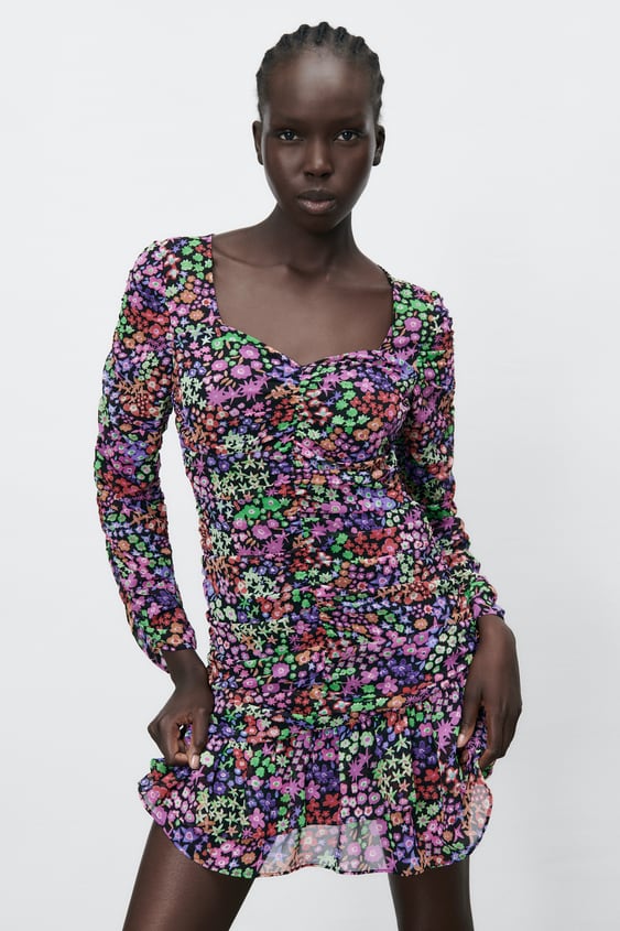 FLORAL PRINT DRAPED DRESS