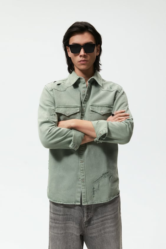 RIPPED DENIM OVERSHIRT