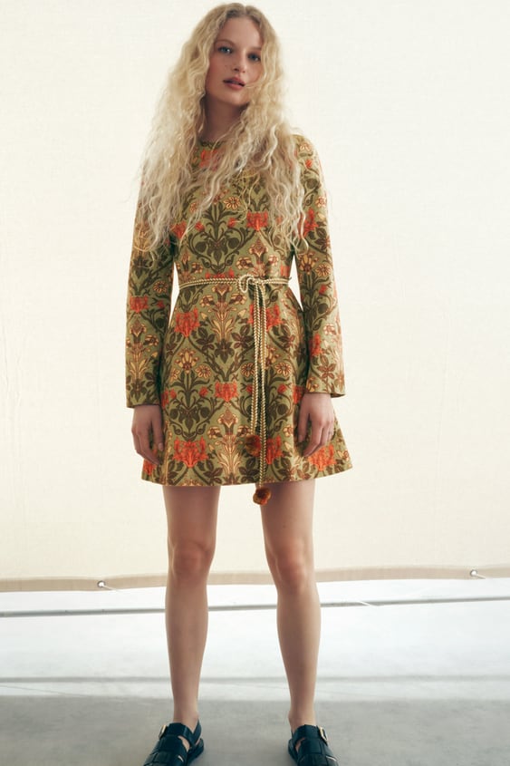 BELTED PRINTED DRESS